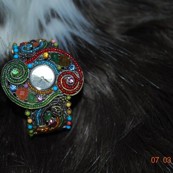 Hinged Jewel Stone Bangle Watch - Picture 1 of 4